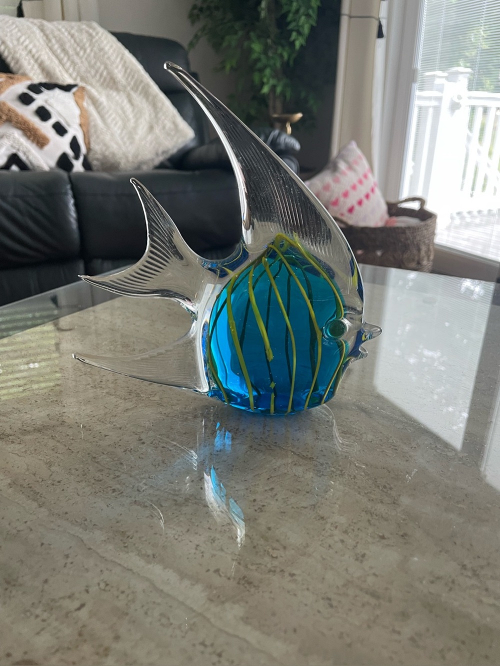 Blue and Yellow Glass Angelfish Sculpture